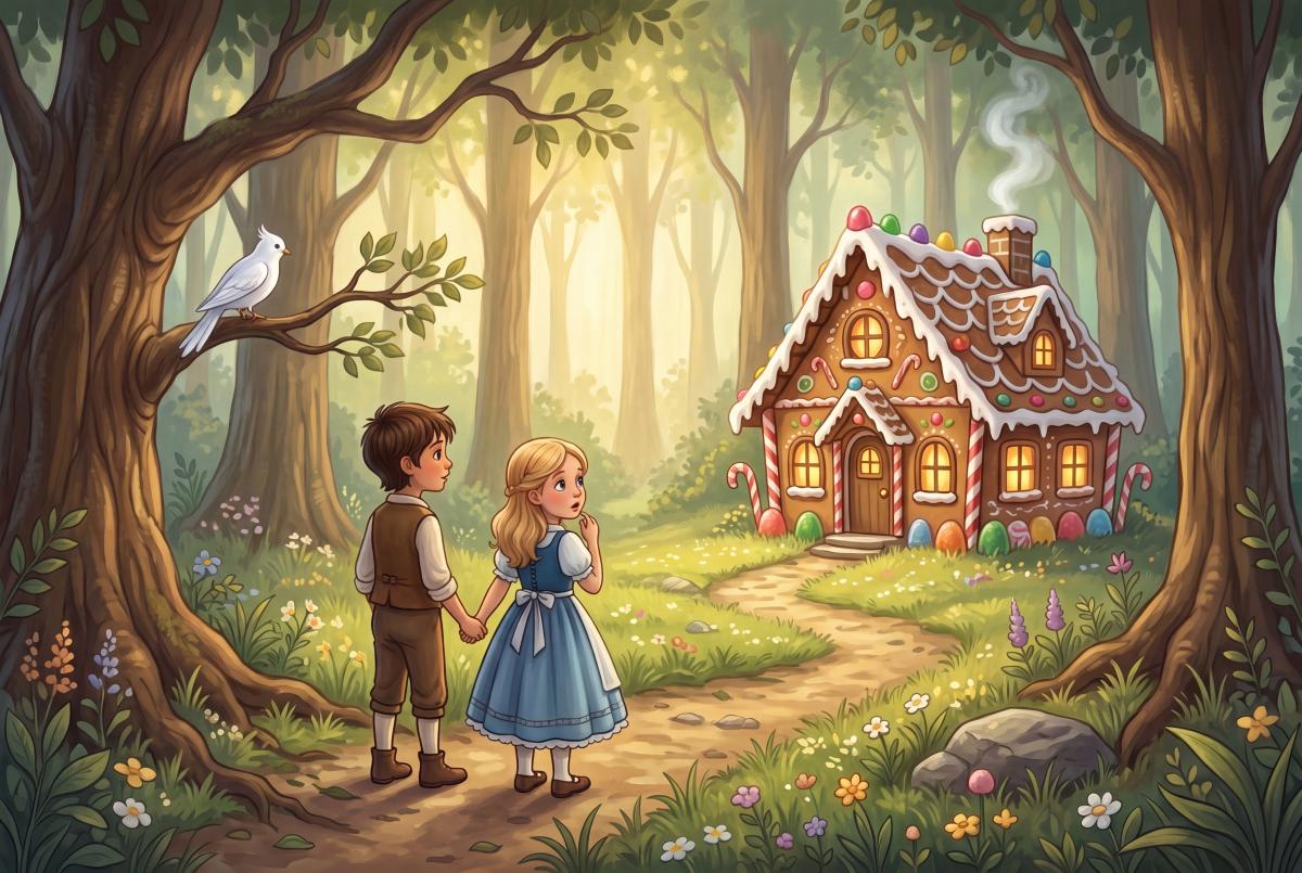 Titulná ilustrácia k rozprávke na dobrú noc Janko a Marienka