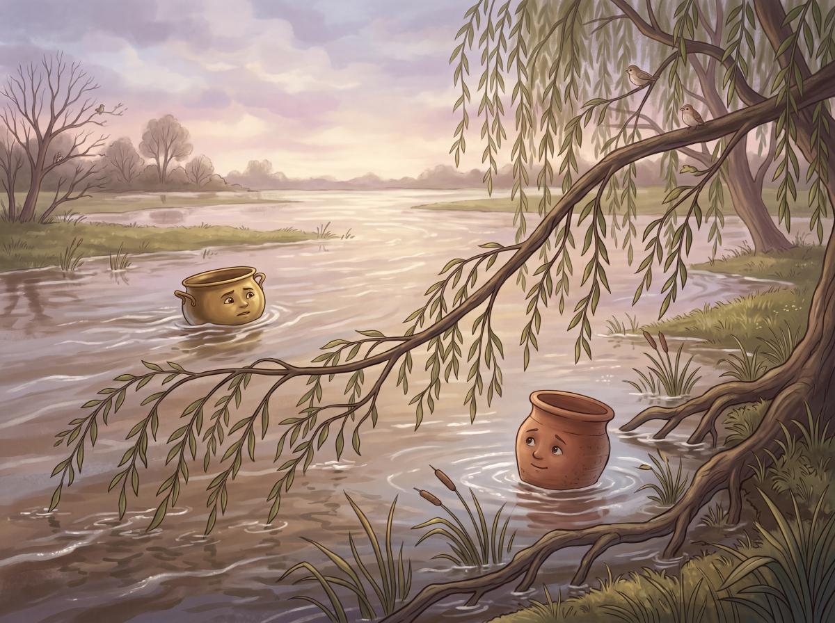 Titulná ilustrácia k rozprávke na dobrú noc Dva hrnce