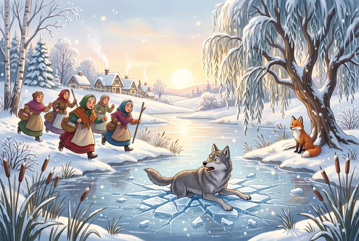 Titulná ilustrácia k rozprávke na dobrú noc Vlk a lišiak