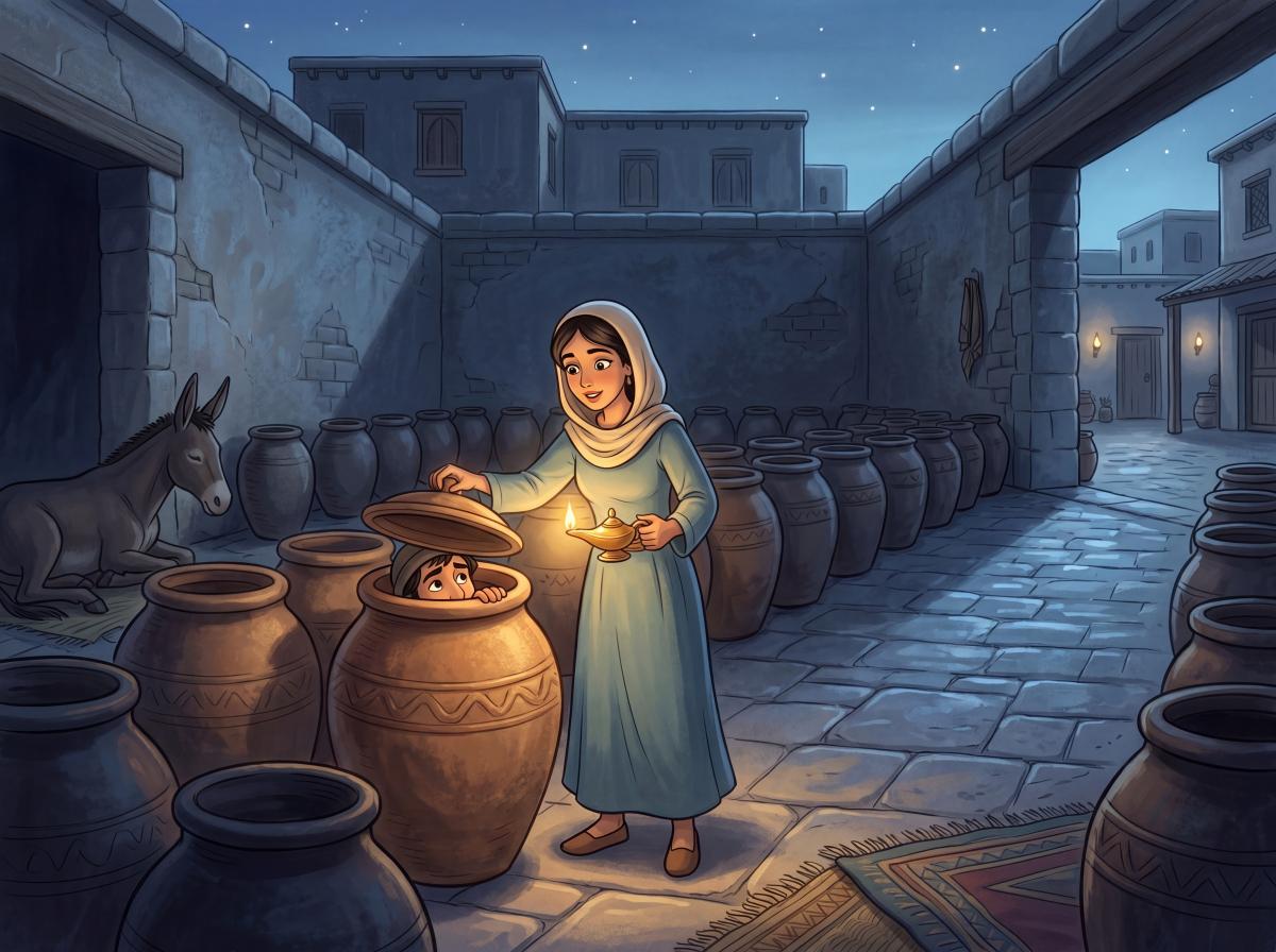 Cover illustration for the bedtime story Ali Baba and the Forty Thieves