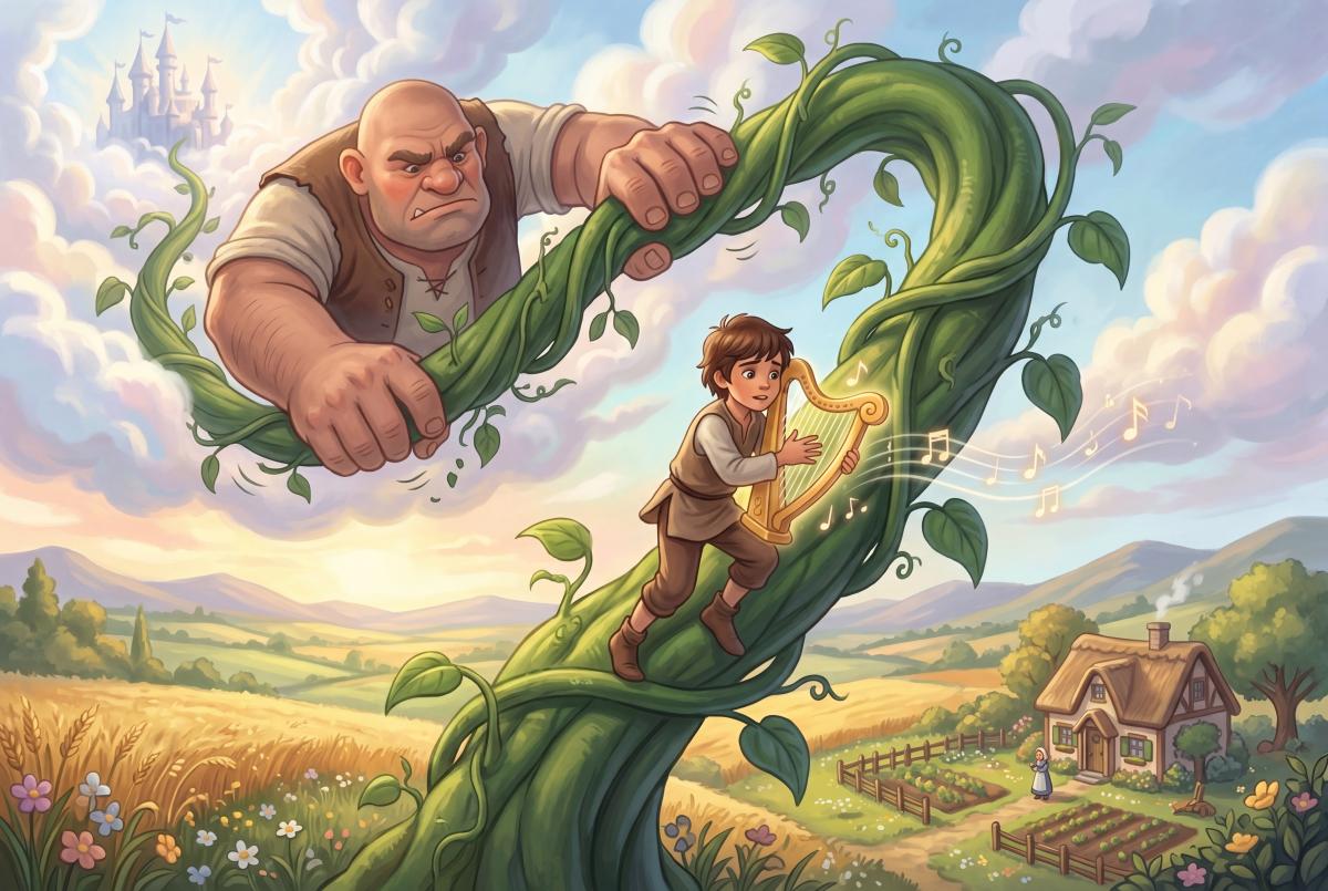 Titulná ilustrácia k rozprávke na dobrú noc Janko a zázračná fazuľa