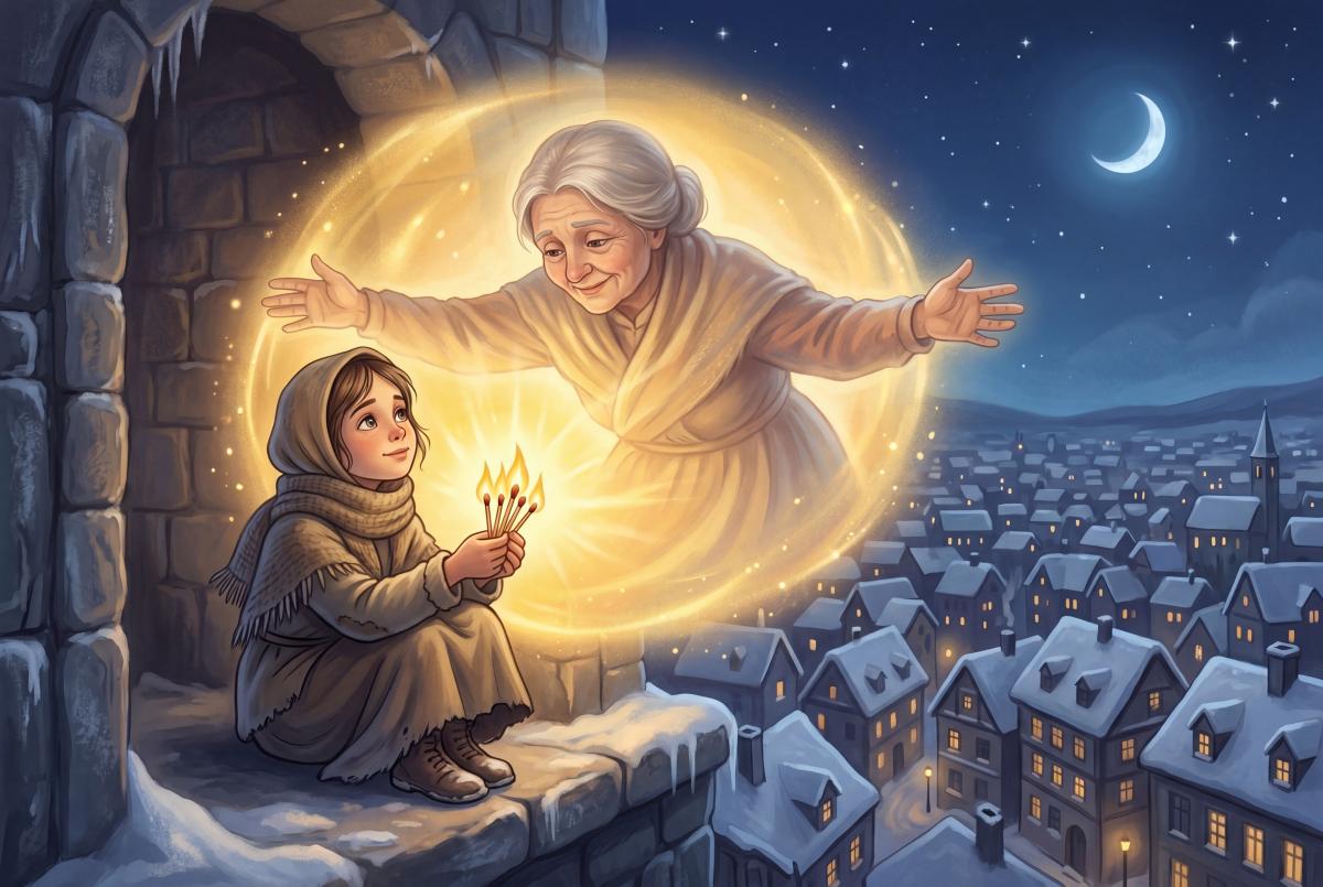 Titulná ilustrácia k rozprávke na dobrú noc Dievčatko so zápalkami