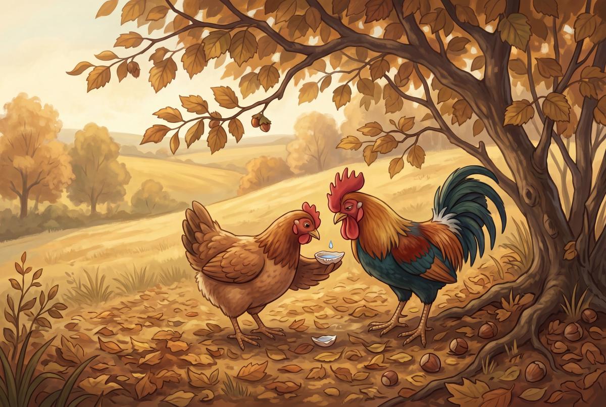 Cover illustration for the bedtime story The Cockerel and the Hen