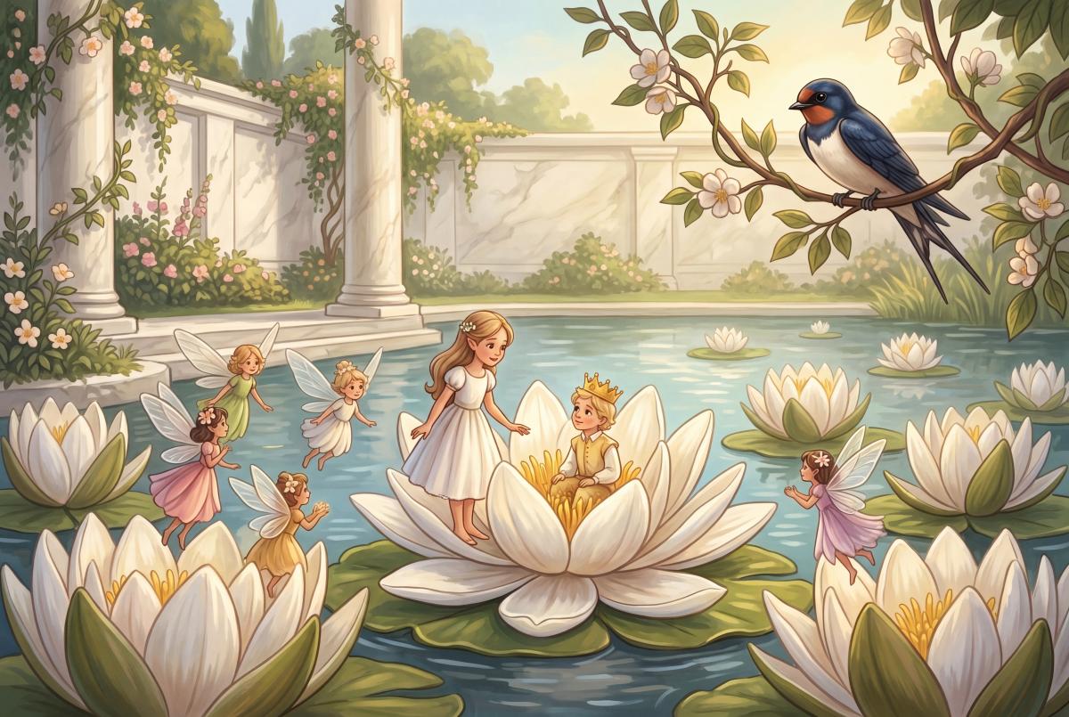 Cover illustration for the bedtime story Thumbelina