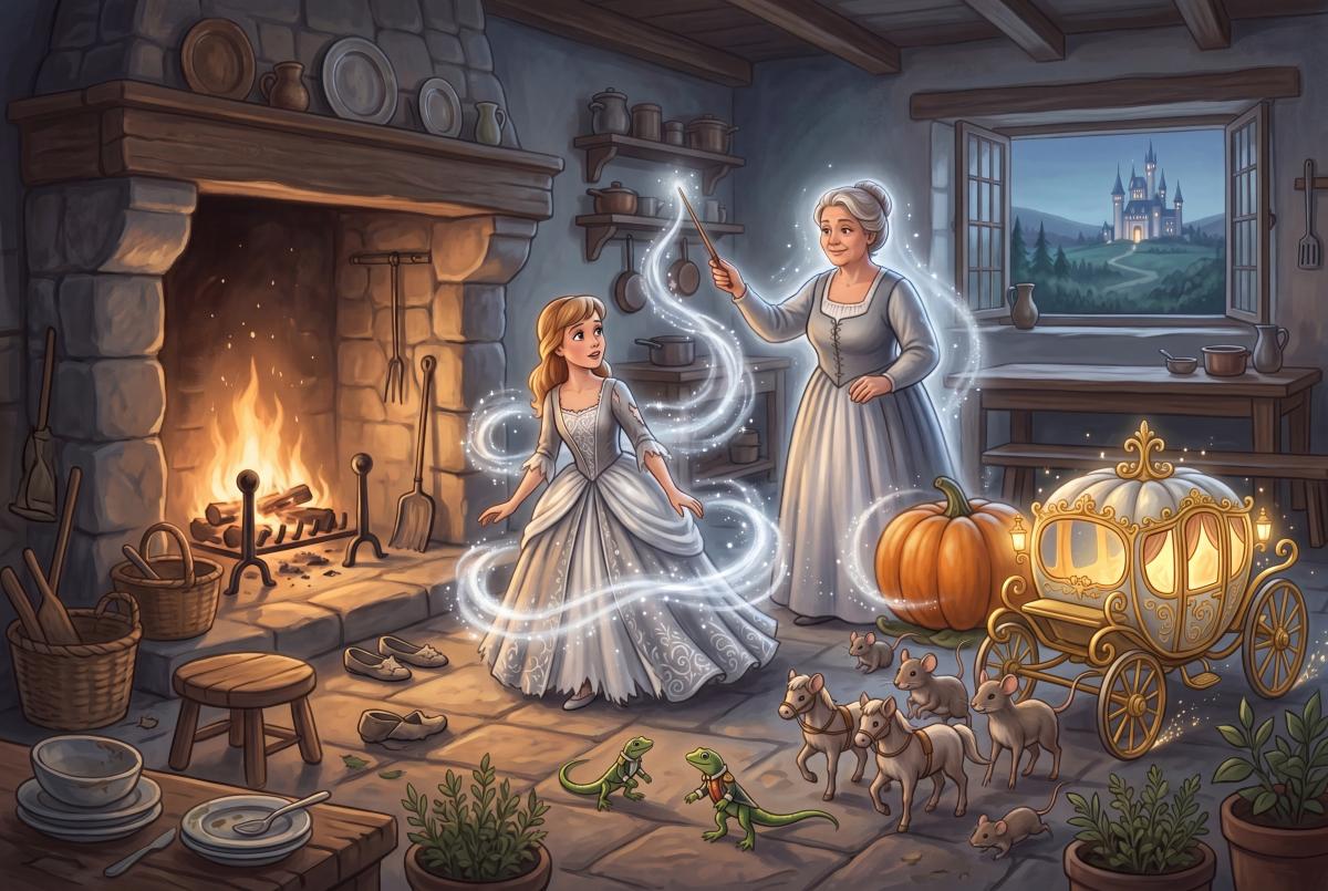 Cover illustration for the bedtime story Cinderella